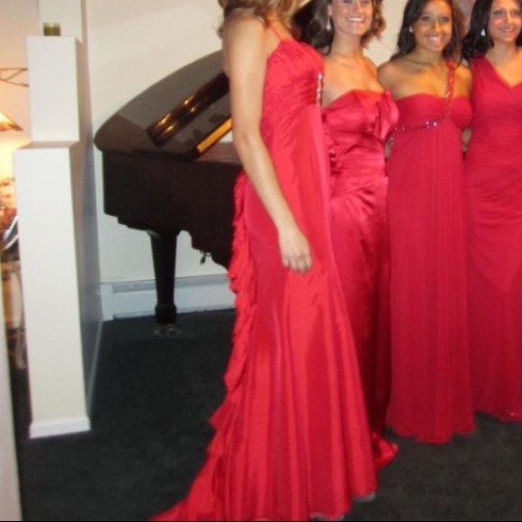 Red Mermaid Designer Rhinestone Pageant Prom Gown - Picture 11 of 13